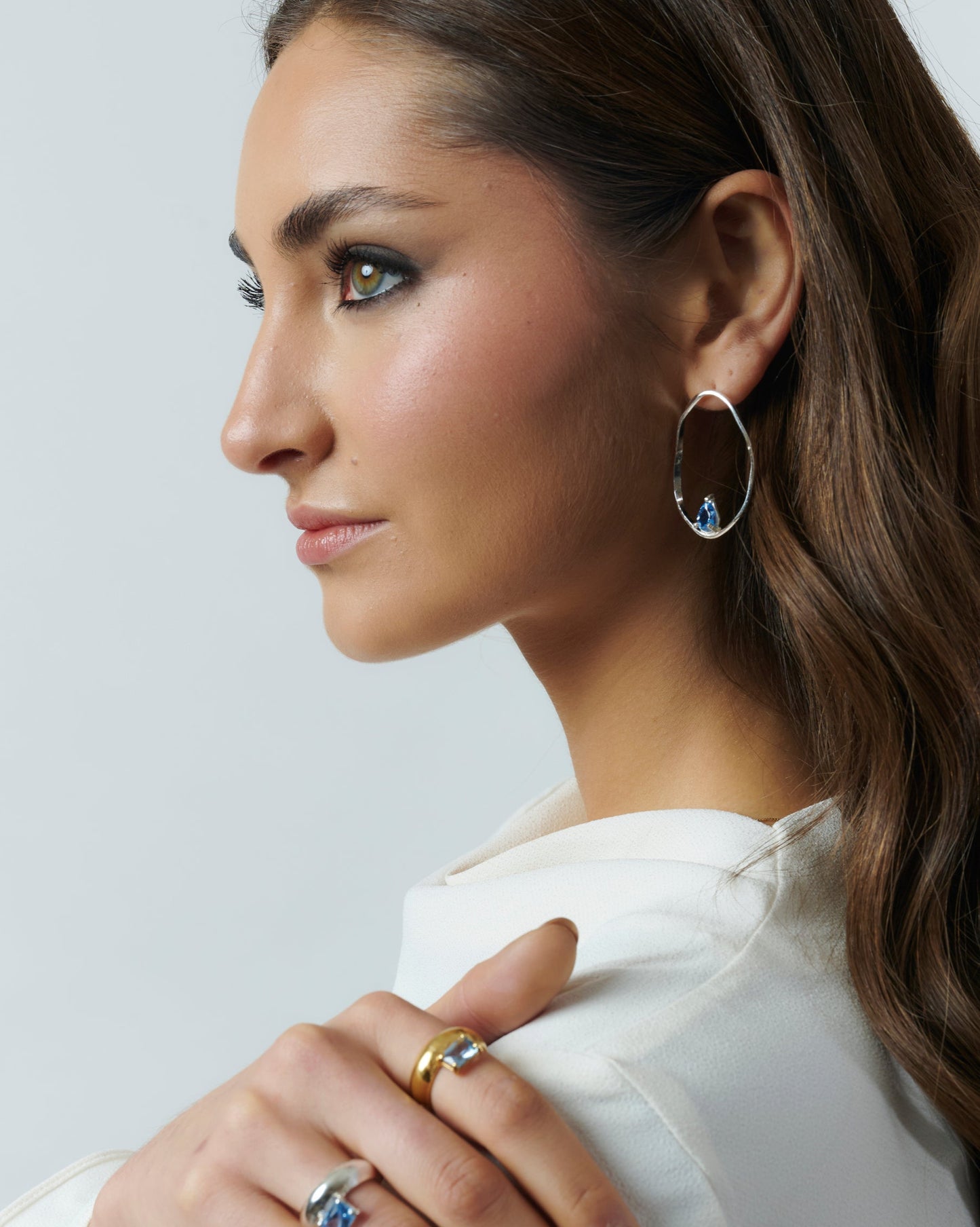 Aros Fiore azul - Plata